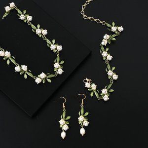 May Birthday Anniversary Lily Of The Valley Necklace + Bracelet + Earrings Set